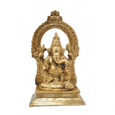 कांस्यलोहः गणेशः (पीठप्रभावली सहितम्) [Bronze Ganesh  Idol With Peeta Prabahvali]